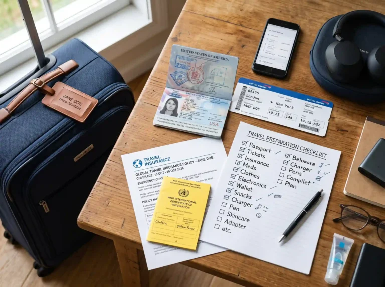 A neatly organized travel preparation