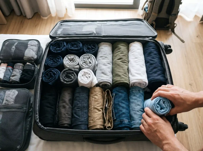 Perfectly rolled travel clothing fills