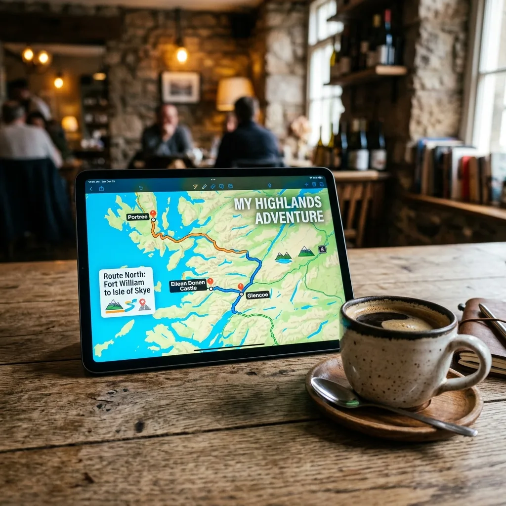 Laptop displaying organized travel planning spreadsheets and itinerary timeline charts on wooden desk