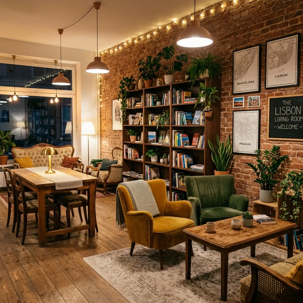 Bright and airy private bedroom inside boutique budget hotel with wooden furniture accents